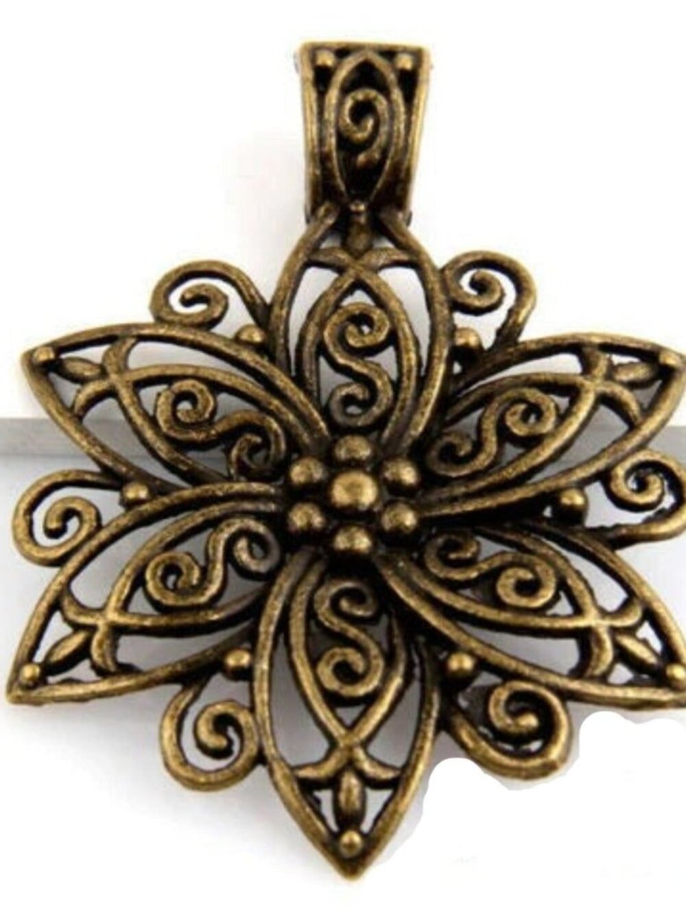 Art Nouveau Bronze Antiqued Brass Plated Filigree Flower Big Pendant with Slide